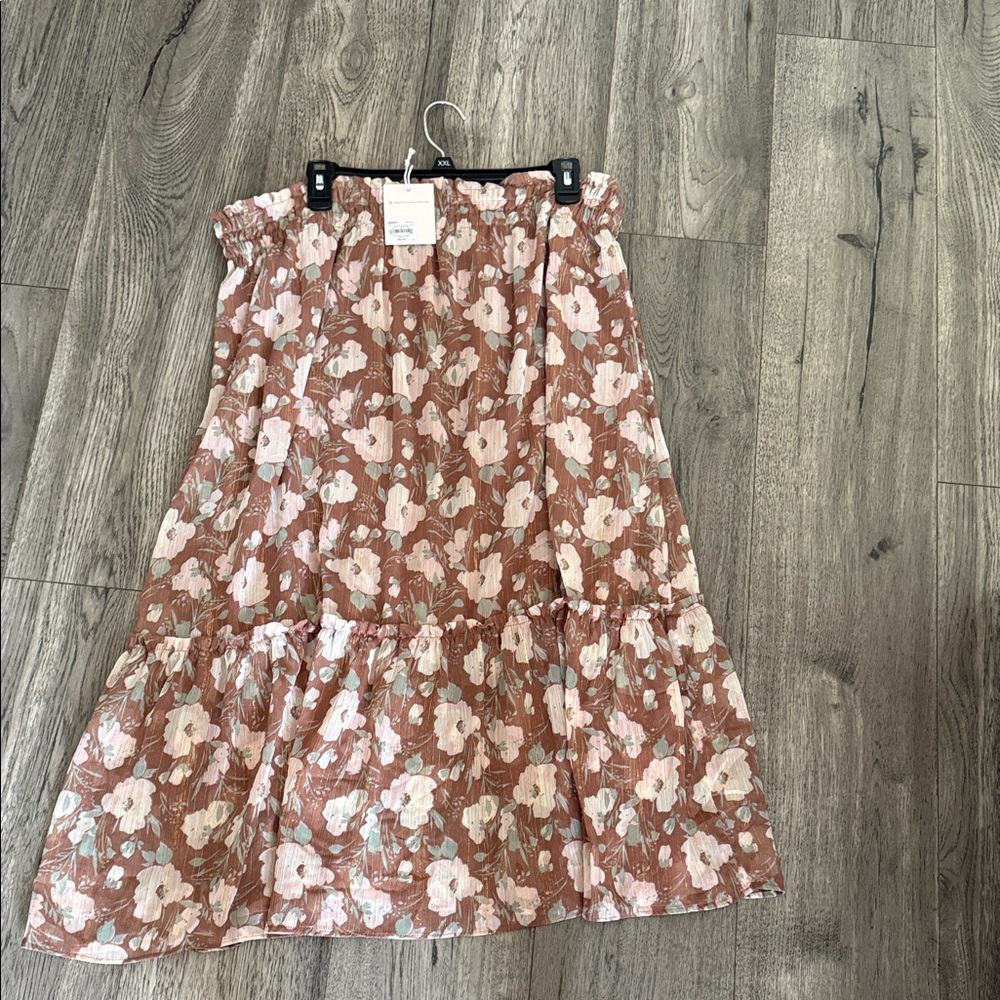 LC Lauren Conrad Pink Floral Midi Skirt